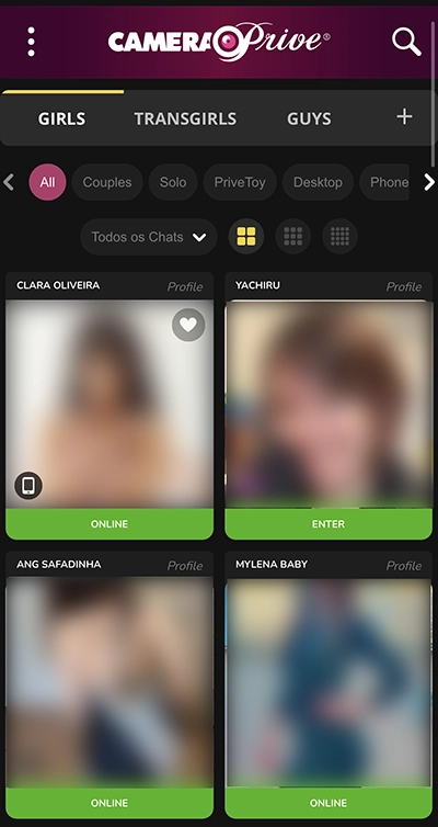 Mobile homepage of Camera Prive