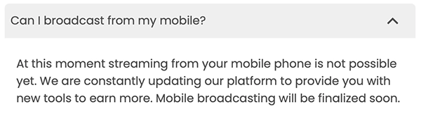 Mobile streaming note from ClubIsLive