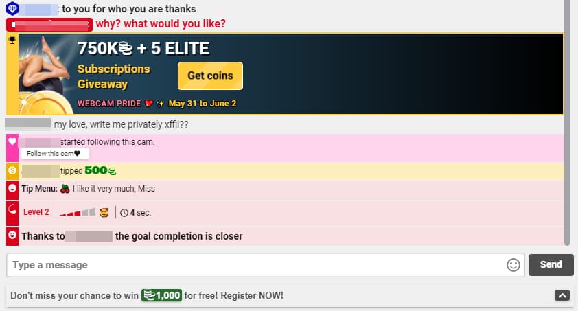 Ejemplo de chat en Amateur.tv