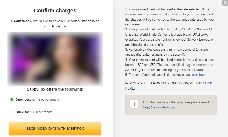 Mensaje de CamContacts