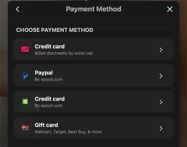 Payment methods on ePlay