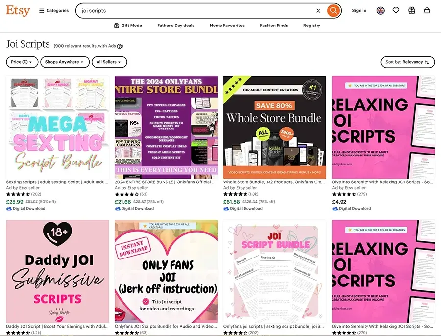 Etsy JOI scripts for sale