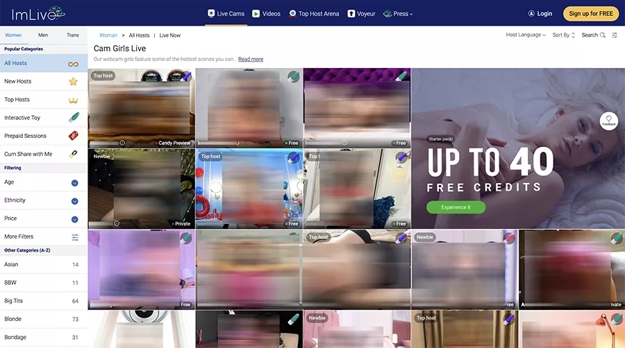 Página de inicio en IMLive