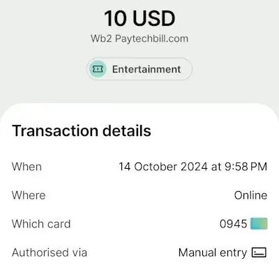 How SecretFriends appeared on our bank statement