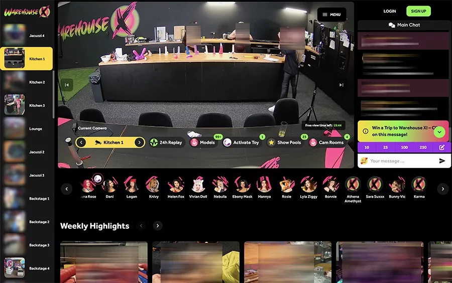 Vista de la página de inicio principal de Warehouse X